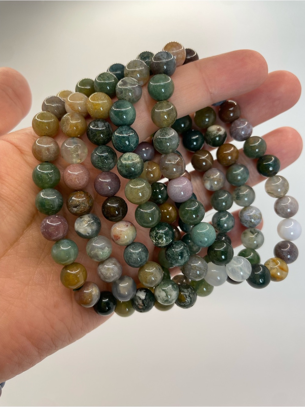 ONE Multi-Color Indian Agate Beaded Stretch Bracelet - 8mm (0171)